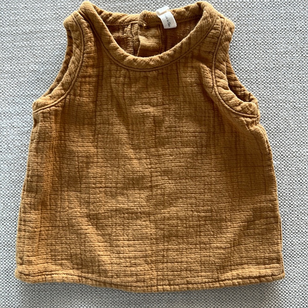 Quincy Mae woven tank in ocre. Unisex. 0-3 months